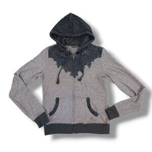 Miss Me Zip Up Sweatshirt Hoodie Loungewear Top Gray Embellished Size M